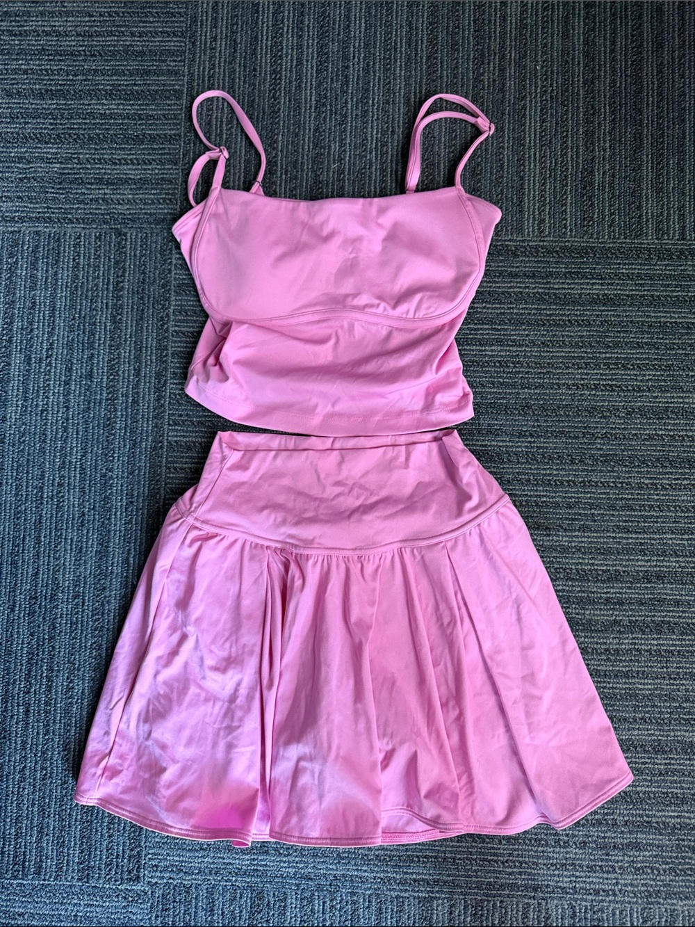 Gilly Hicks Bubblegum Pink Spaghetti Strap Tank & Flared Skirt Set